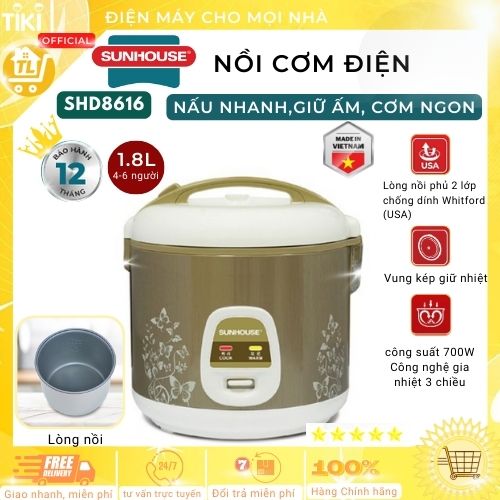 Nồi Cơm Điện Sunhouse SHD8616 (1.8L) - Hàng chính hãng