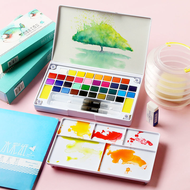 Bộ Màu Nước Solid Water Color Cao Cấp - Tặng Kèm 2 Bút Nước, 2 Mút, 1 Palette - Chuyên Dùng Cho Học Sinh, Sinh Viên, Vẽ Chuyên Nghiệp - Hàng Chính Hãng - VinBuy