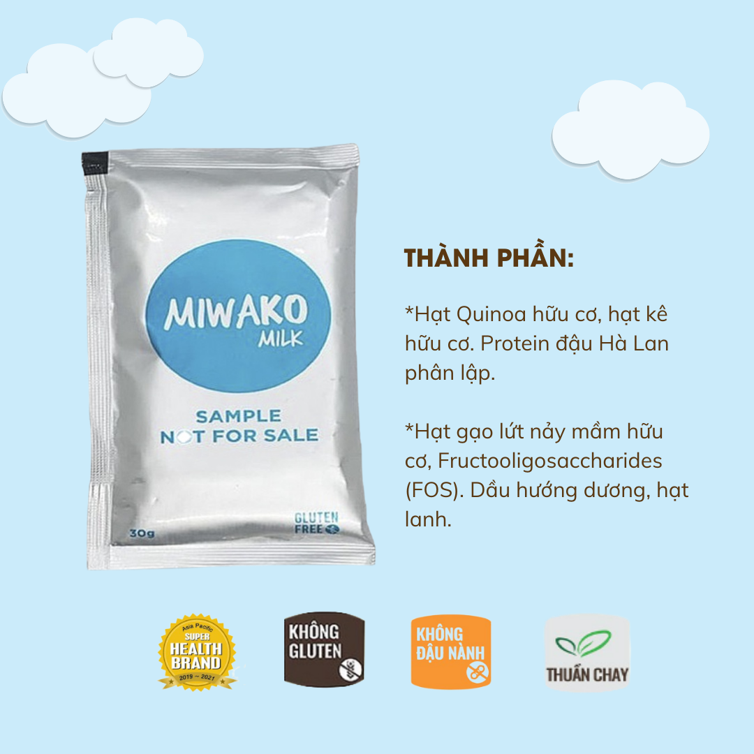 Sữa Hạt Hữu Cơ MIWAKO Nhập Khẩu Malaysia, Gói 30g Vị Gạo, Sữa Dinh Dưỡng Cho Bé Từ 1 Tuổi Dị Ứng Đạm Bò Tiêu Hóa Kém