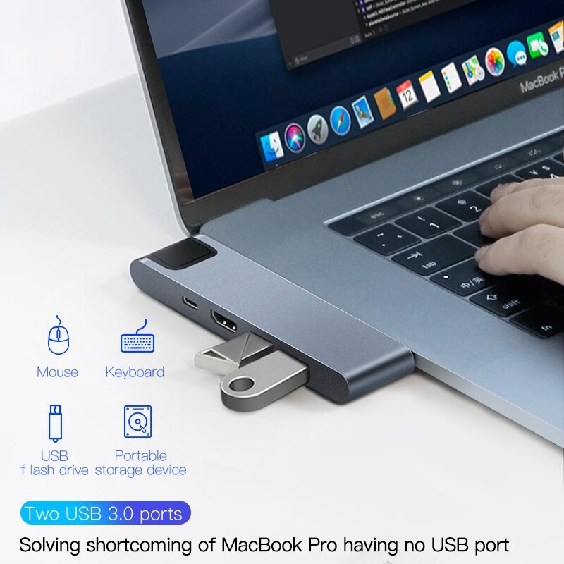 Hub chuyển Baseus Thunderbolt C Pro 7 in 1 Smart Hub cho Macbook Pro 2016/ 2017/ 2018 - Hàng Chính Hãng