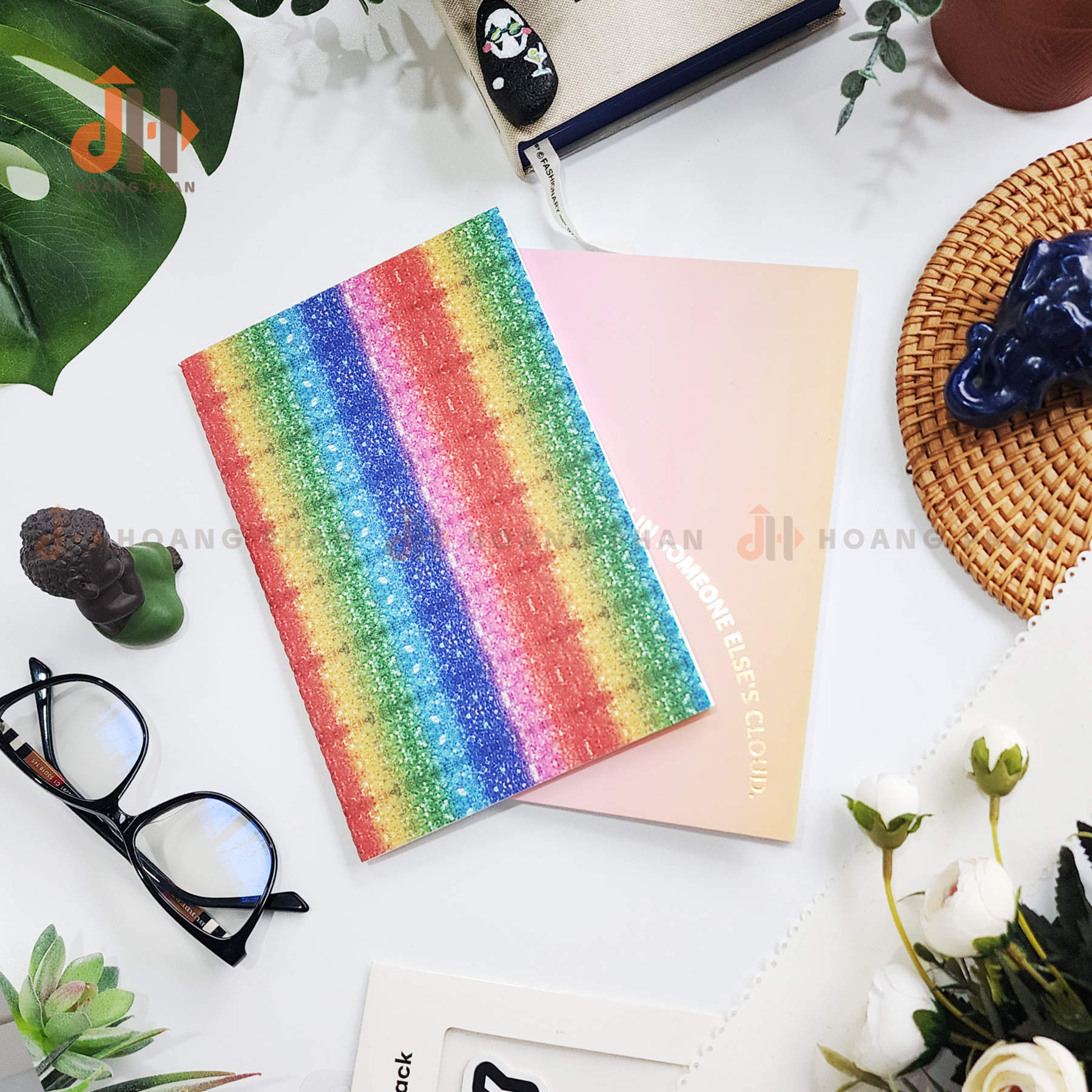 Combo Hai sổ Rainbow - Hộp bút thiếc hoạ tiết quả dứa - Bút chì (Tặng kèm 3 cuộn washi tape)