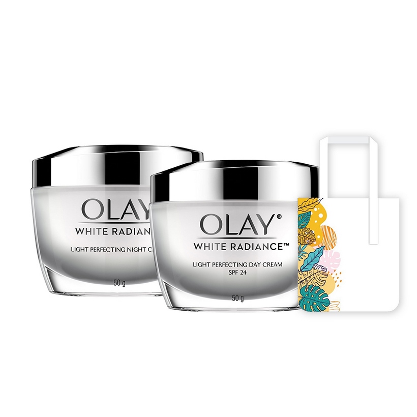 Combo Kem Dưỡng Ẩm Trắng Da Ngày Đêm Olay White Radiance 50g [Tặng Túi Tote Thiết Kế Mới]