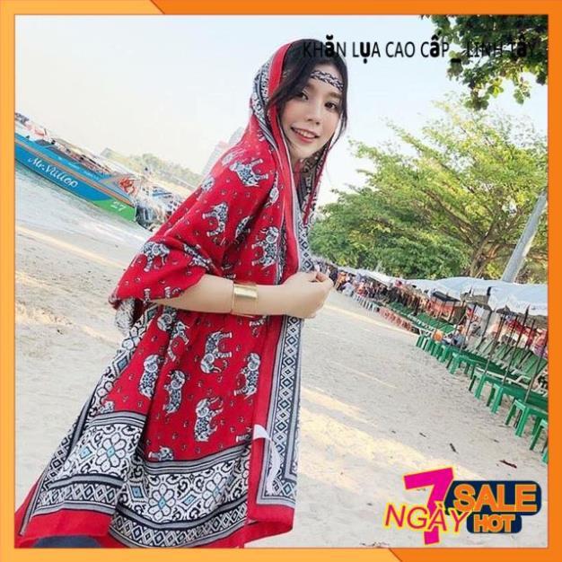 Khăn Boho Khăn Choàng Nữ Đi Biển Chống Nắng Khăn Thổ Cẩm Khăn Lụa Du Lịch Màu Đỏ Cao Cấp Linh Tây 180*90