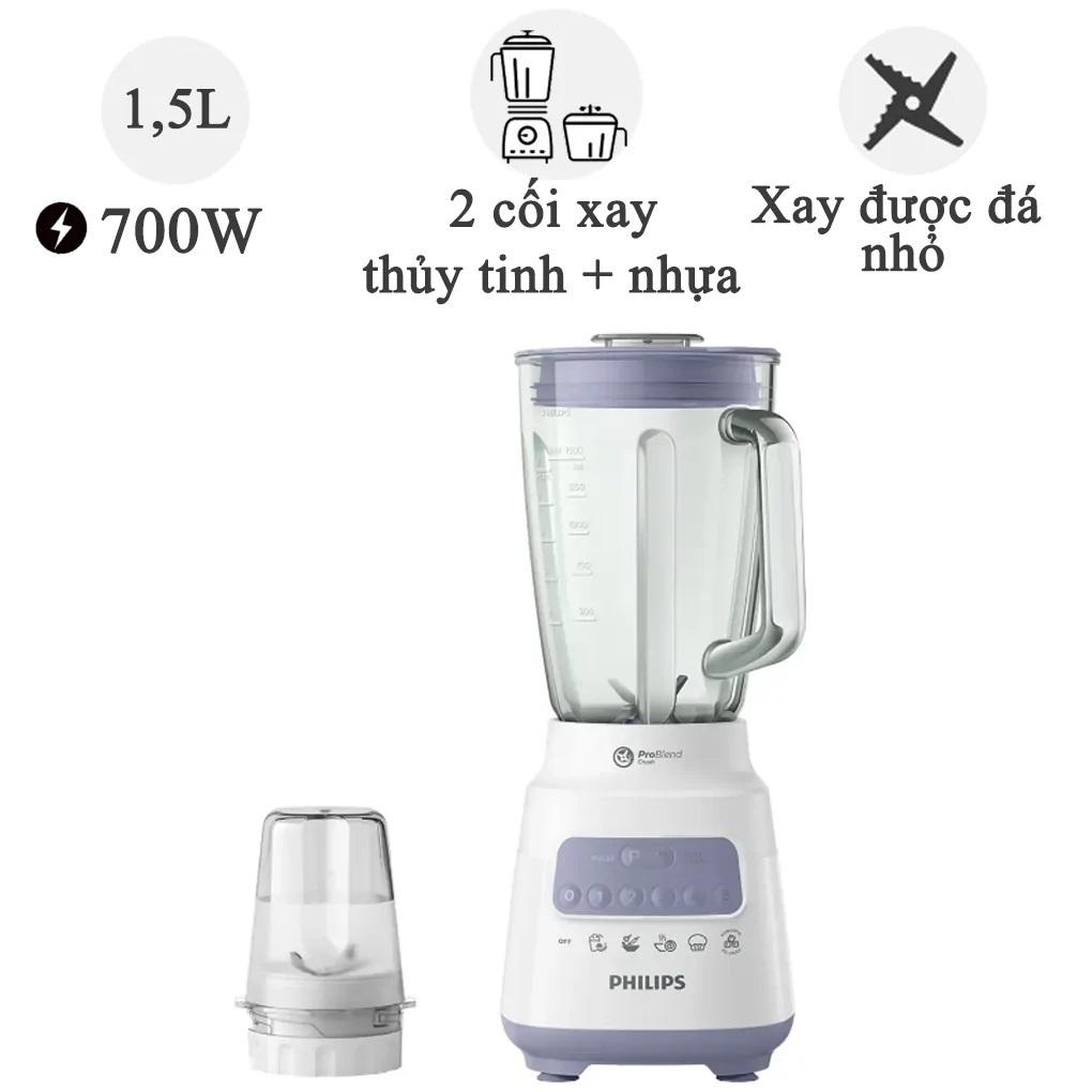 Máy Xay Sinh Tố Philips Hr2222/00, Cối Thủy Tinh 1.5Lit - 700w, Hàng Chính Hãng