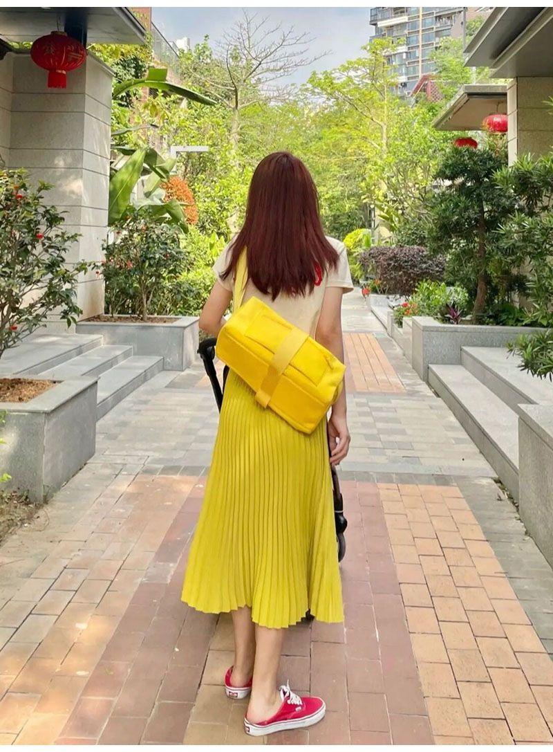 CHENGRUI Váy Hồng Kông nhẹ nhàng, hoạt bát, áo thun ngắn tay, thắt lưng mềm mại, váy xếp nếp, con cái mùa hè.