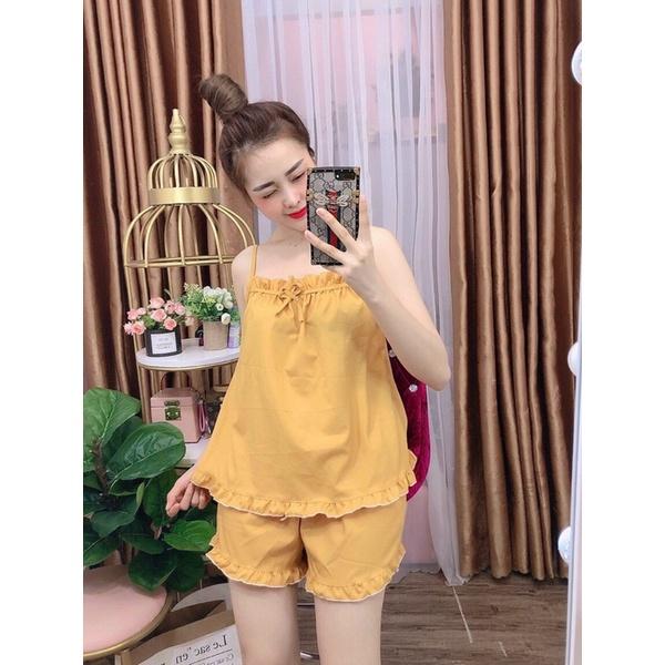 Sét bộ tiểu thư mặc nhà chất lụa satin phối áo hai dây quần lửng freesize từ kg