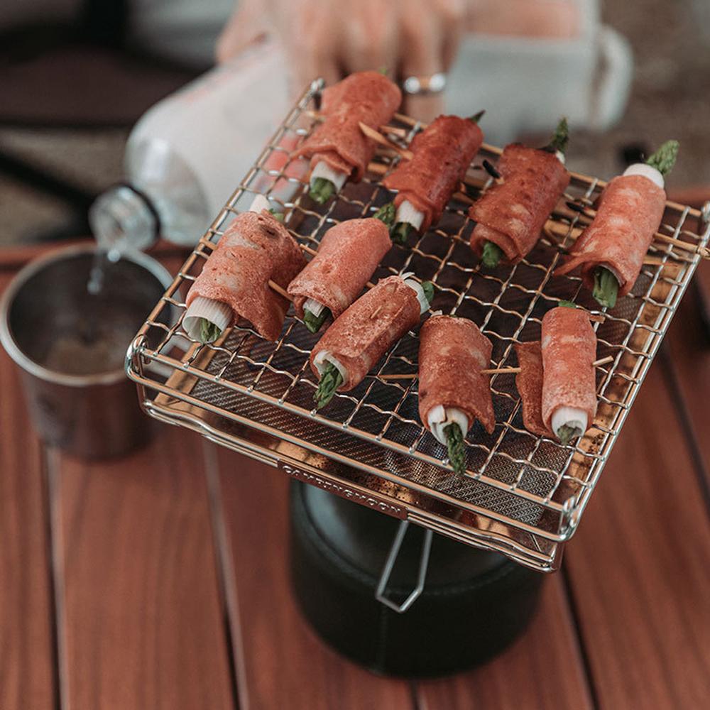 CAMPINGMOON Portable StoveTop Grill Net Mini Foldable Furnace Grill Rack Barbecue Toast Baking Holder Heating Bracket