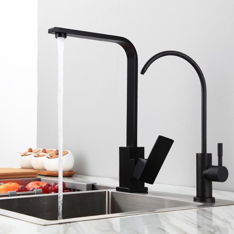 Vòi rửa bát vuông nóng lạnh được phủ phủ nano đen