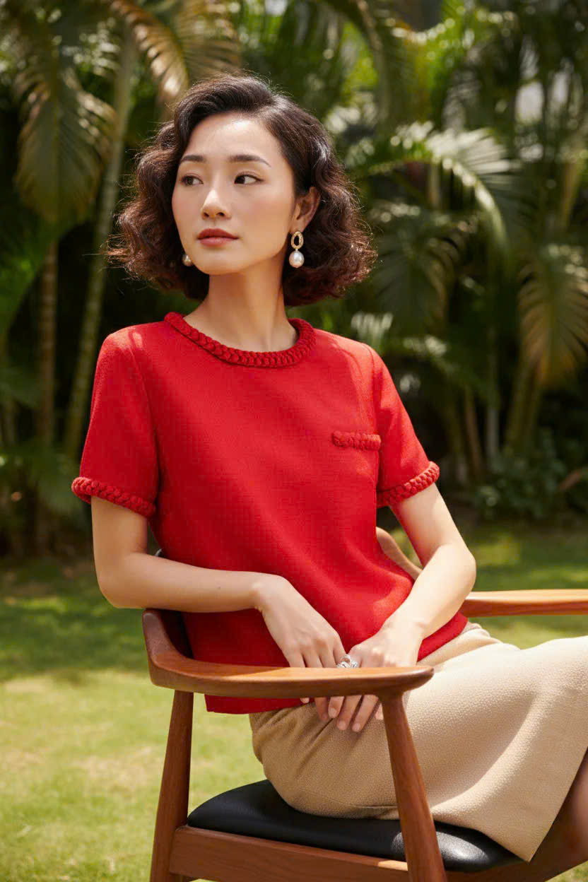 Áo Croptop Cổ Tròn Tếch Sam Tweed Đỏ Top213 thời trang thiết kế Hity