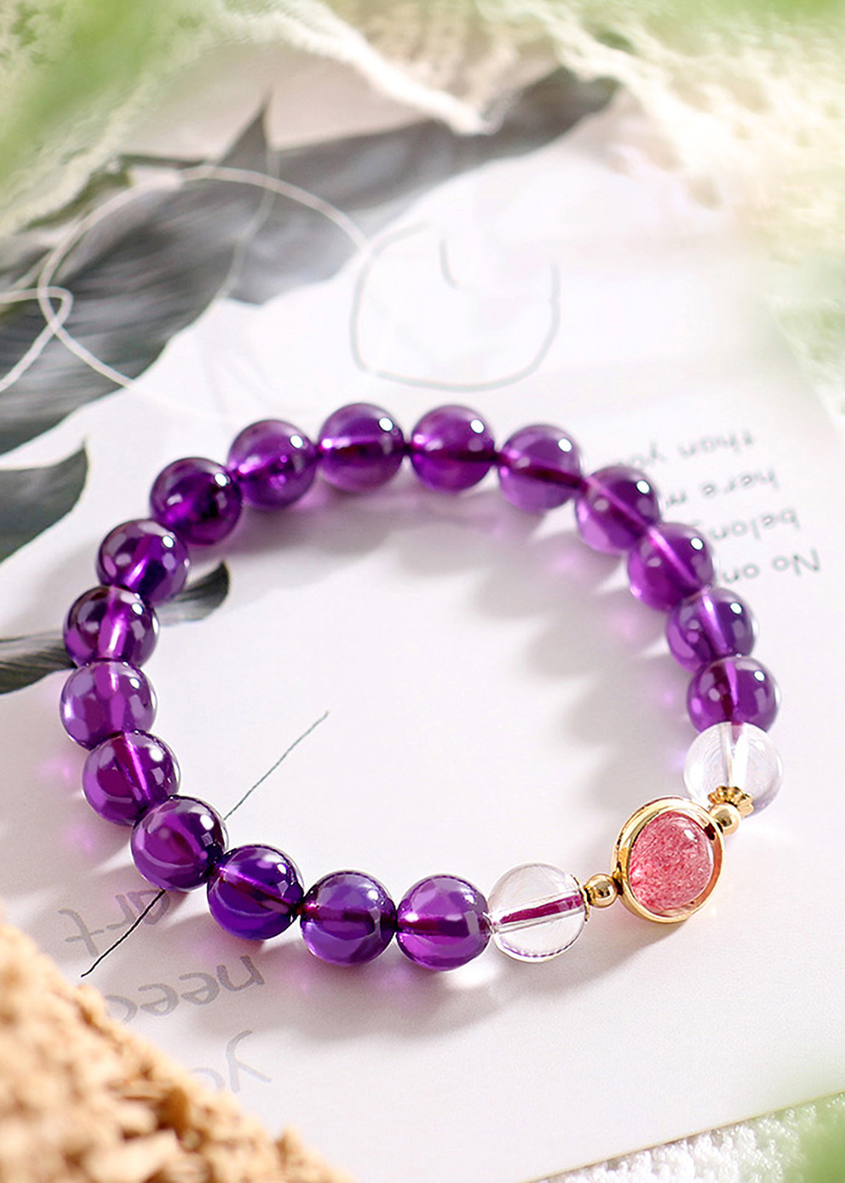 Vòng tay đá thạch anh tím phối thạch anh dâu mệnh hỏa, thổ - Ngọc Quý Gemstones