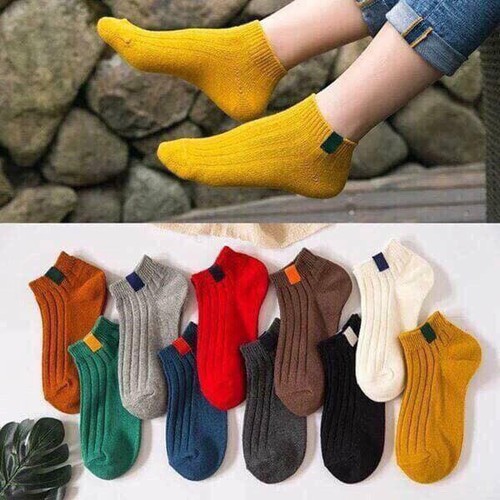 Tất, vớ nữ cổ ngắn vải len gân tăm nhiều màu phong cách Hàn Quốc rất xinh