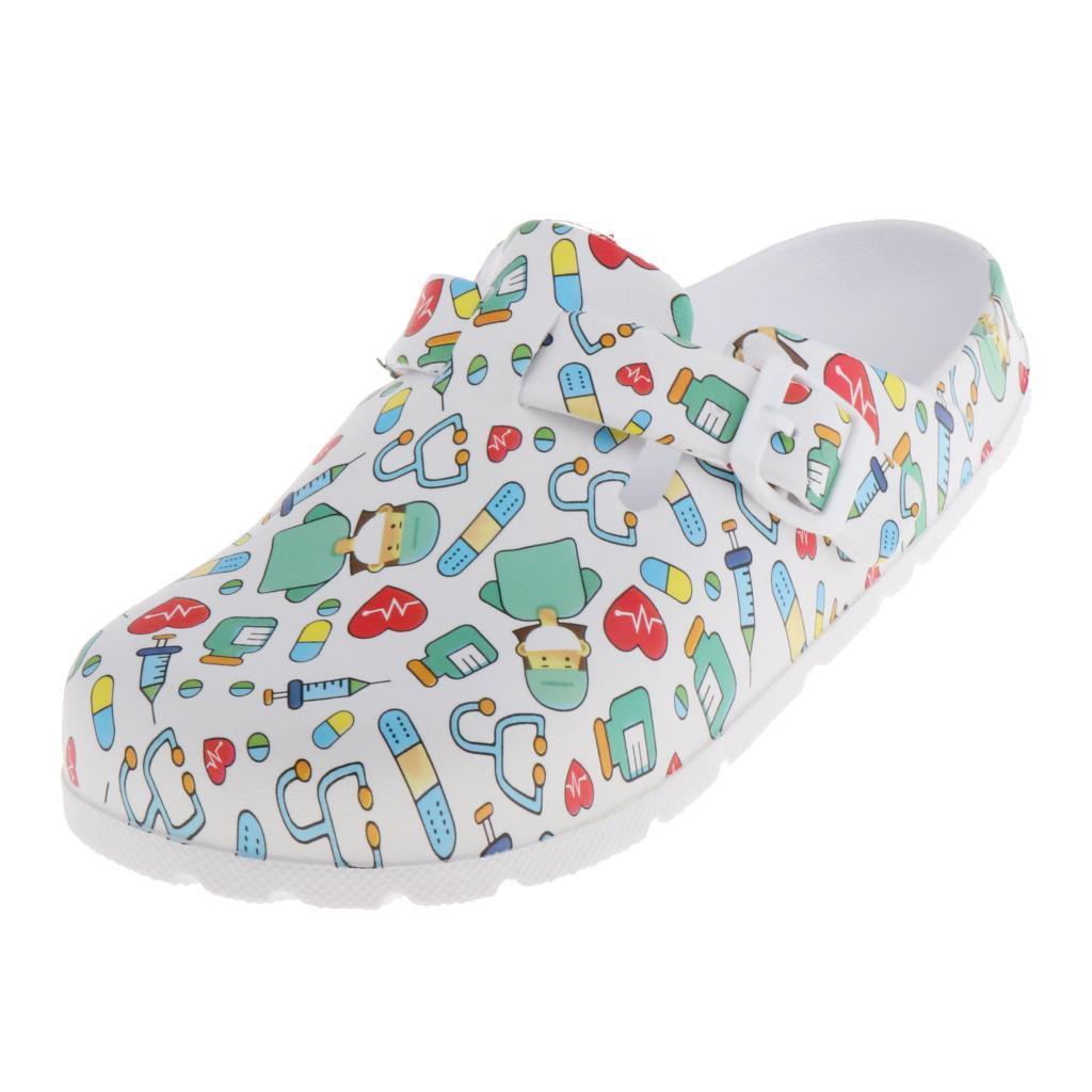 WOMENS PRINT NURSING SHOES WORK SHOES BEACH CLOGS SLIPPERS 36 37