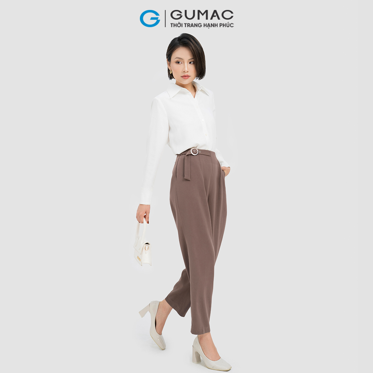 Quần baggy phối phụ kiện lệch tôn dáng thanh lịch công sở GUMAC QD04026