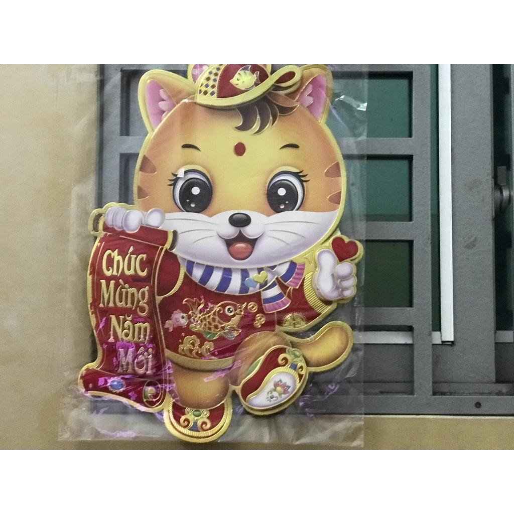 Decal Dán Trang Trí Tết 2023| Mẫu Dán Trang Trí Cửa Kính Năm Mới bé mèo dễ thương