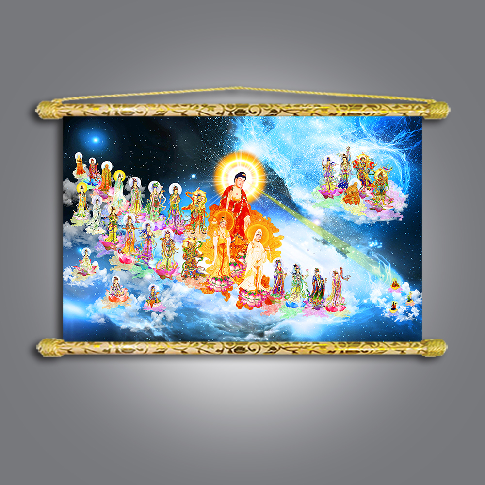 Tây Phương Tiếp Dẫn - Chất liệu Vải canvas nẹp sáo gỗ - Có sẵn phụ kiện treo tranh TD7013