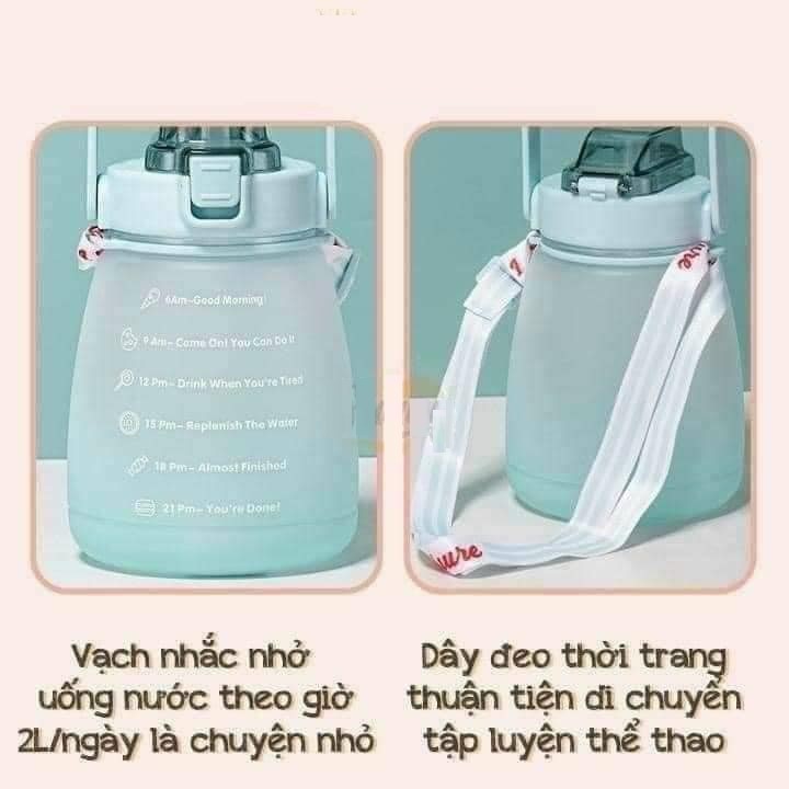 Bình Đựng Nước Cute Chia Vạch Nhắc Giờ Uống Nước Có Dây Đeo 1300ml Hàng Loại 1 - Chính Hãng