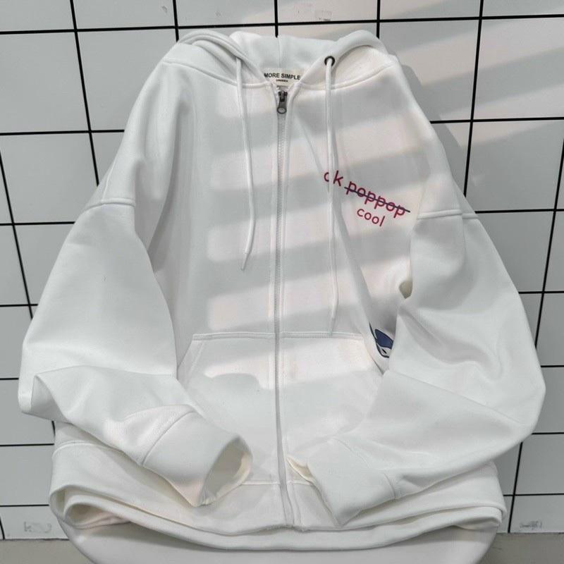 Áo khoác nam nữ Hoodie nỉ trơn Basic in chữ POP form rộng khóa kéo có mũ Ulzzang giá rẻ couple