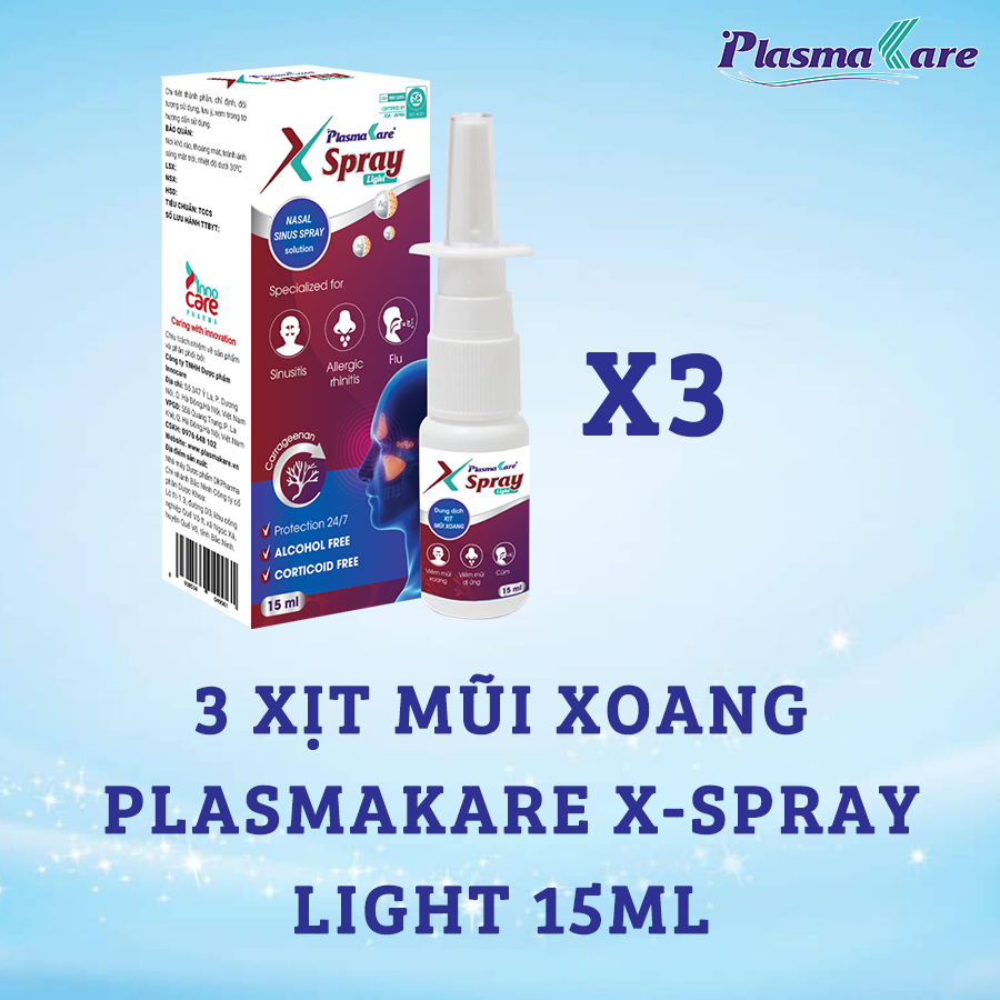 Xịt mũi xoang Combo 3 PlasmaKare X-Spray Light 15ml - Thông mũi, sạch xoang, an toàn đường thở