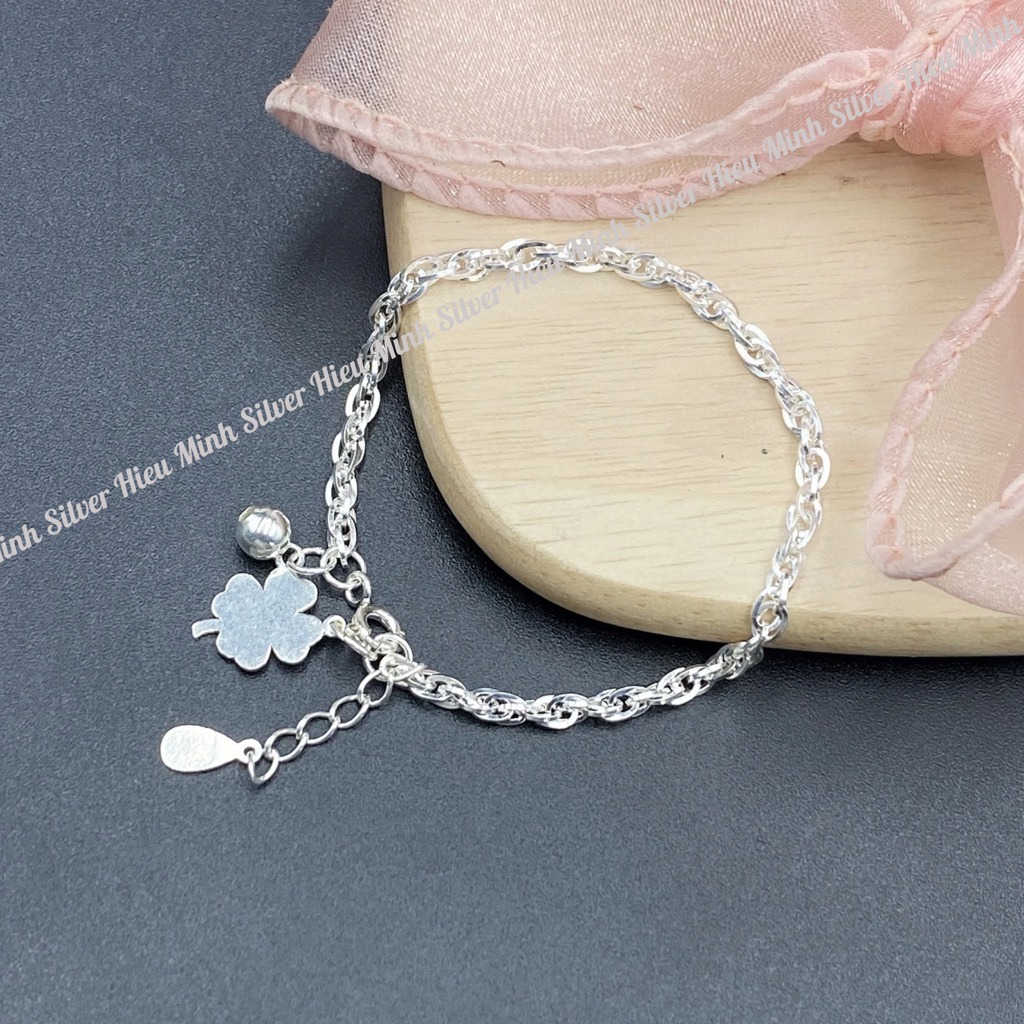 Lắc Tay Cho Bé Bạc Ta Cỏ 4 Lá Chính Hãng Bạc Hiểu Minh LTE564
