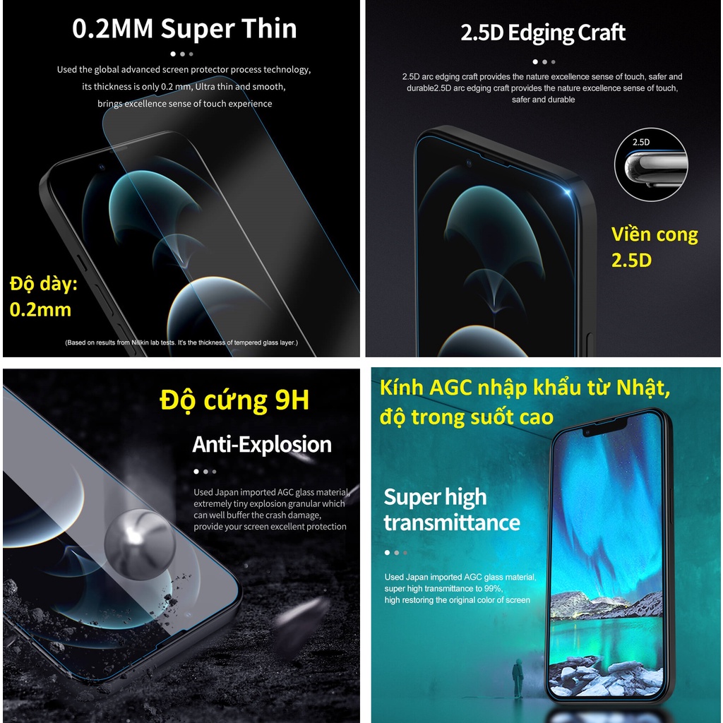 Cường lực full màn hình 0.2mm không viền cho iP 13/ 13 Pro / 14 Nillkin Amazing H+Pro _ Hàng chính hãng