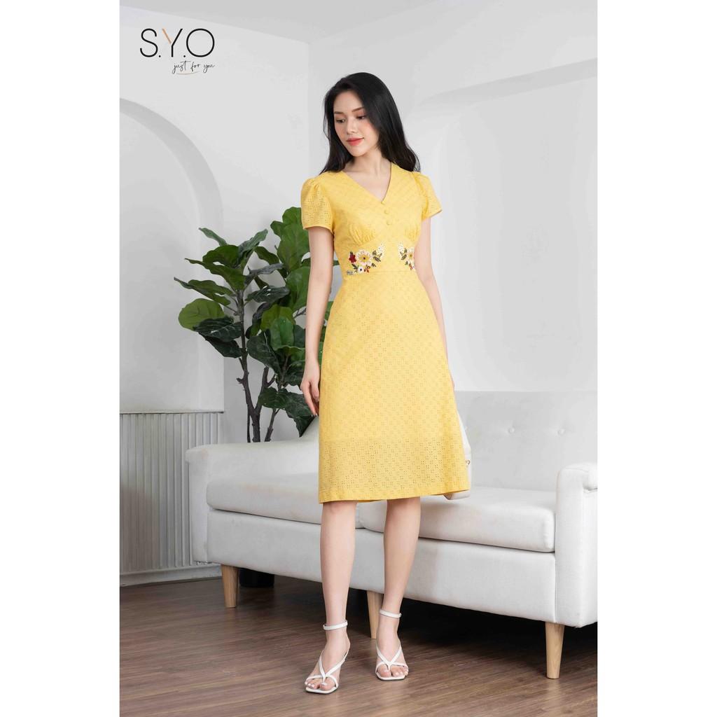 Đầm A vải thô thêu đục lỗ SYO D3012-21