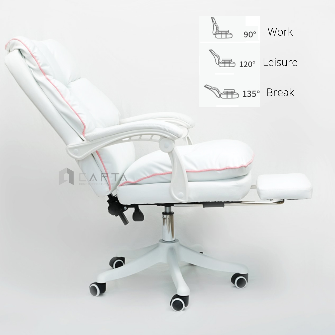 Ghế gaming nữ streamer màu trắng viền hồng Ghế xoay làm việc có gác chân thư giãn CR4104-P  White Gaming Chair - CAPTA