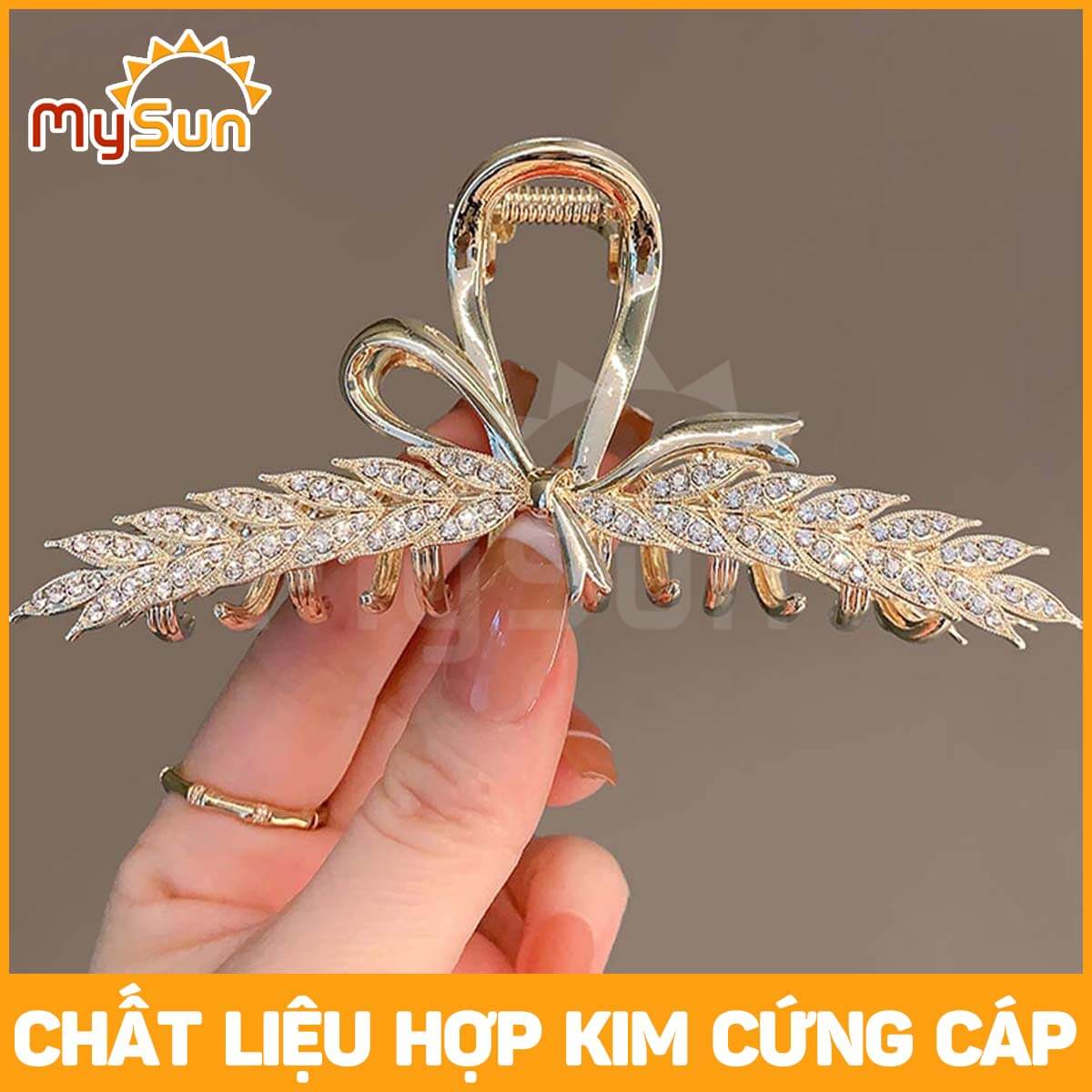 Cặp kẹp tóc CÁ MẬP kim loại đính giả đá sang trọng cho mẹ đi tiệc cỡ lớn MySun