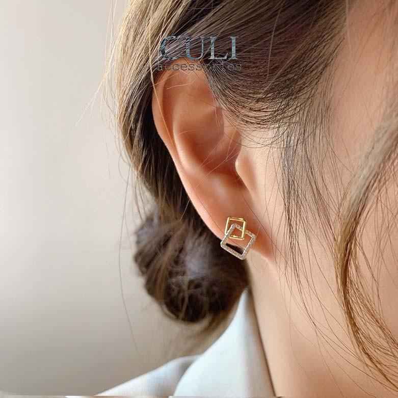 Khuyên tai hình thoi đôi kết đá thời trang HT601 - Culi accessories