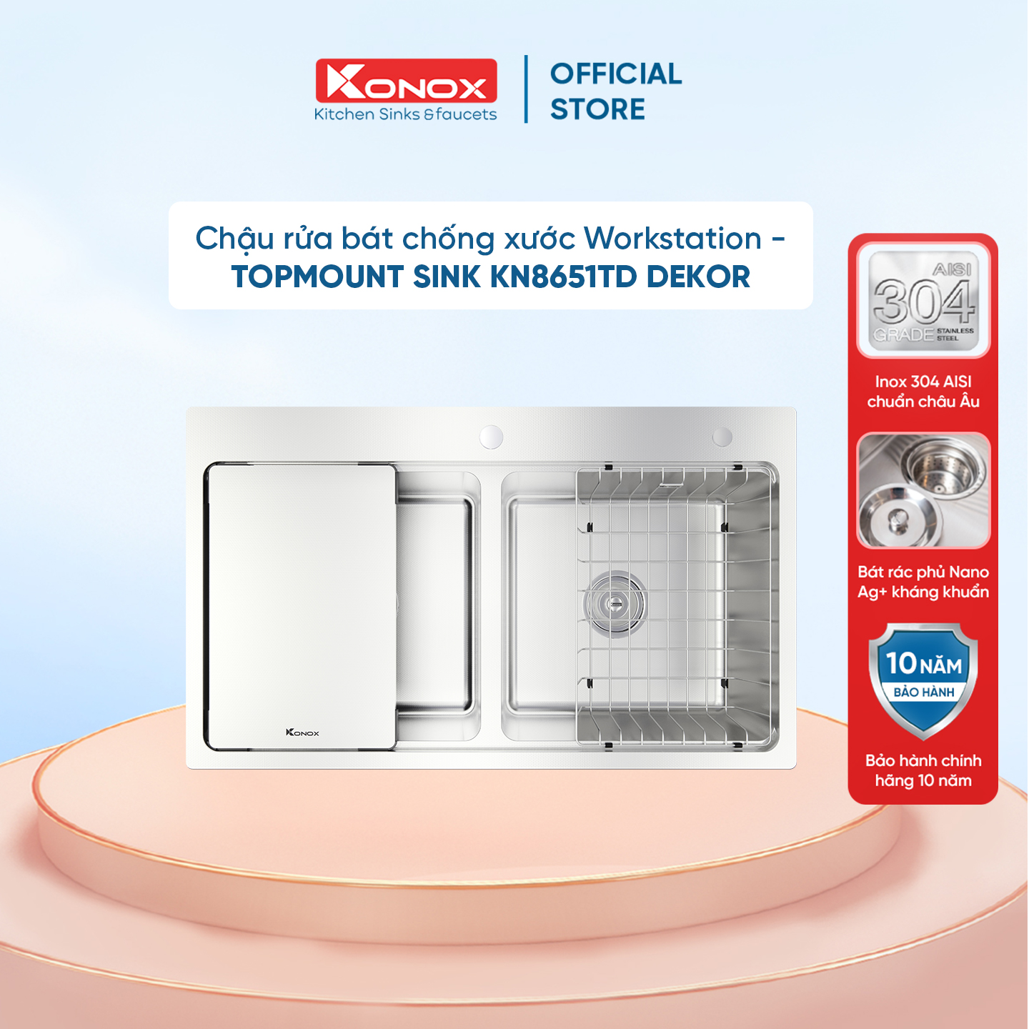 Chậu rửa bát chống xước Workstation Sink – Topmount Sink KN8651TD Dekor - Bảo hành chính hãng 10 năm