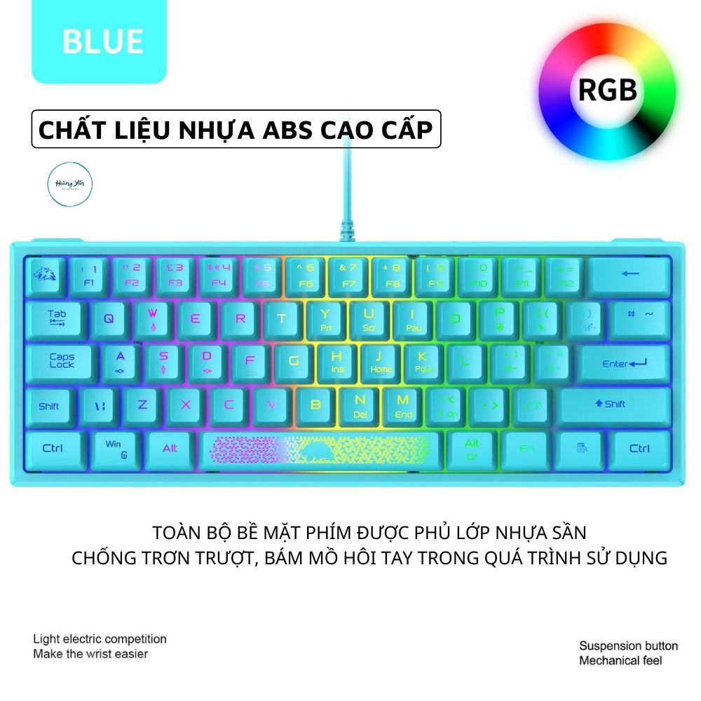 Bàn Phím Mini K61 LED RGB 10 Chế Độ Rainbow Cực Đẹp, Phím Bấm Êm, Thiết Kế Nhỏ Gọn, Dùng Cho Máy Tính, Laptop,PC