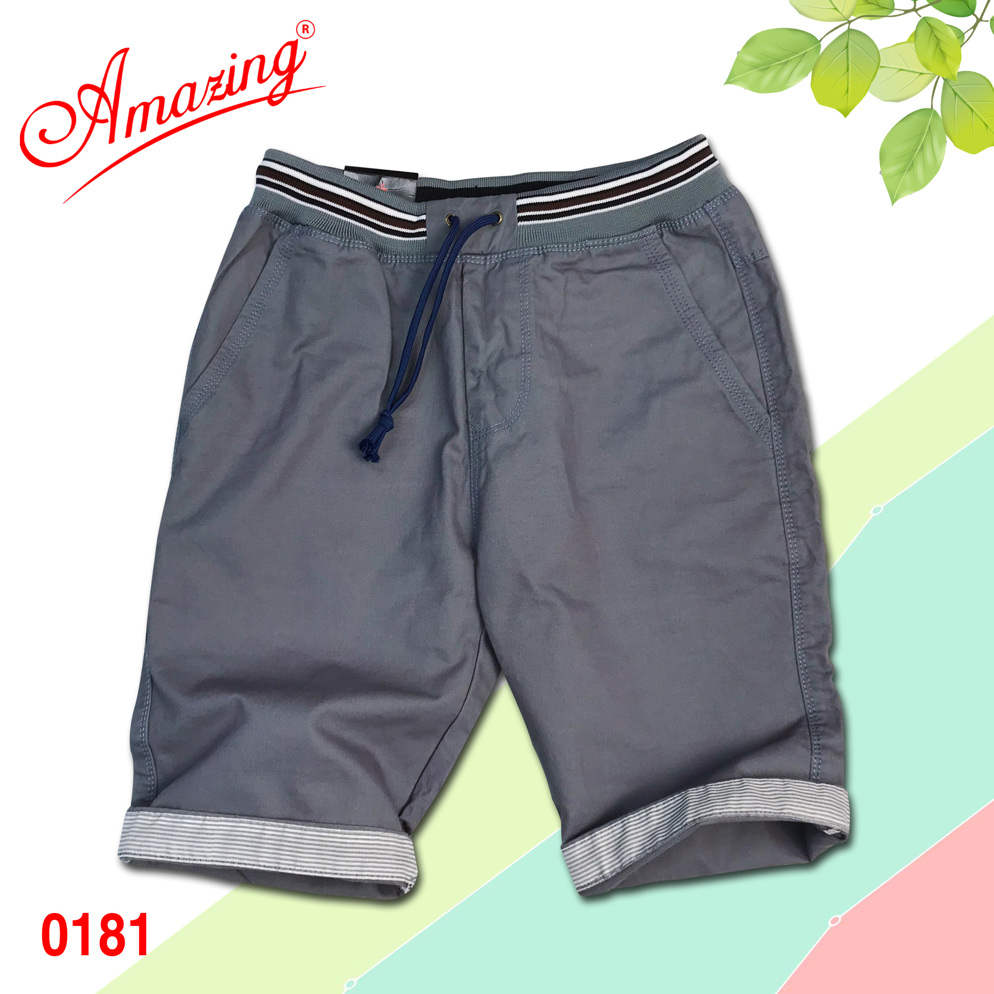 Quần short kaki nam Amazing, lưng thun có giây rút, vải co giãn, màu sắc đa dạng, có big size