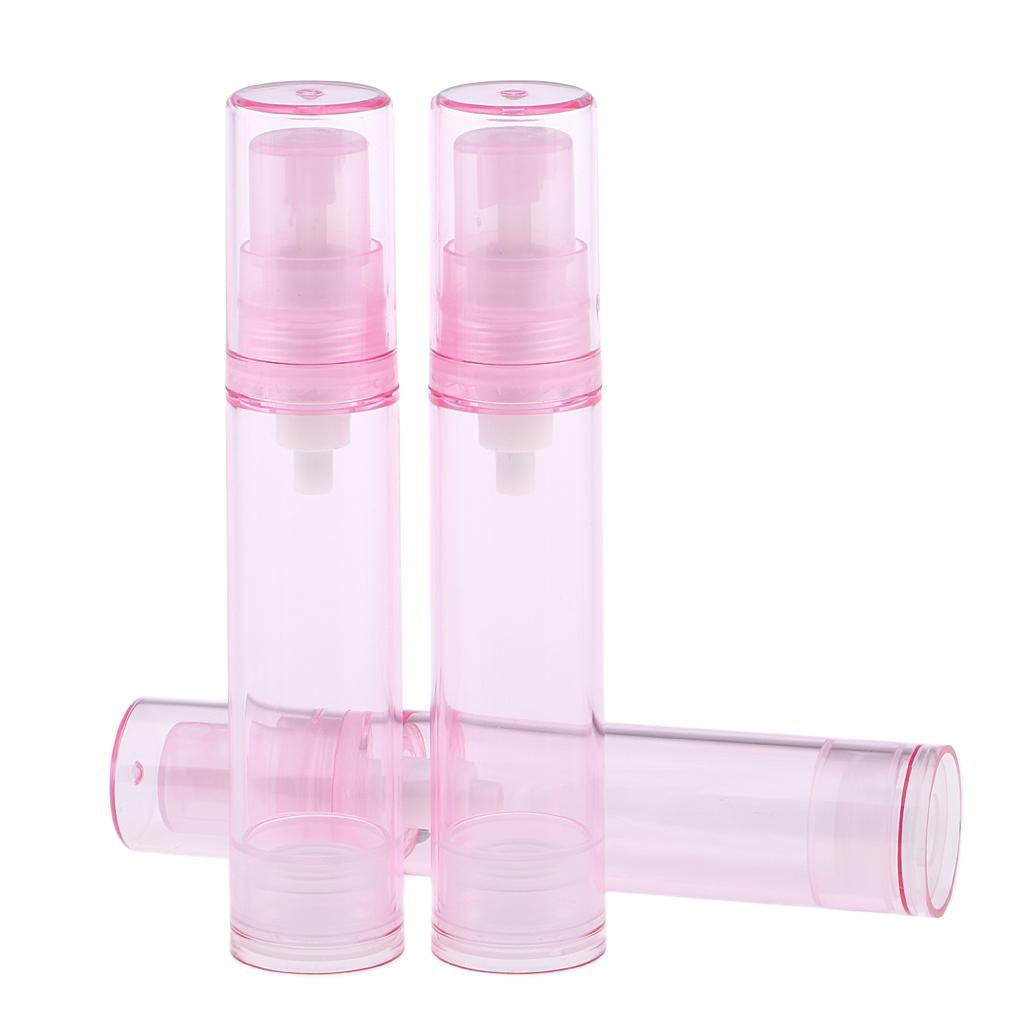 3Pcs 10ml Empty Airless Pump Bottles Refillable Cosmetic Containers Pink