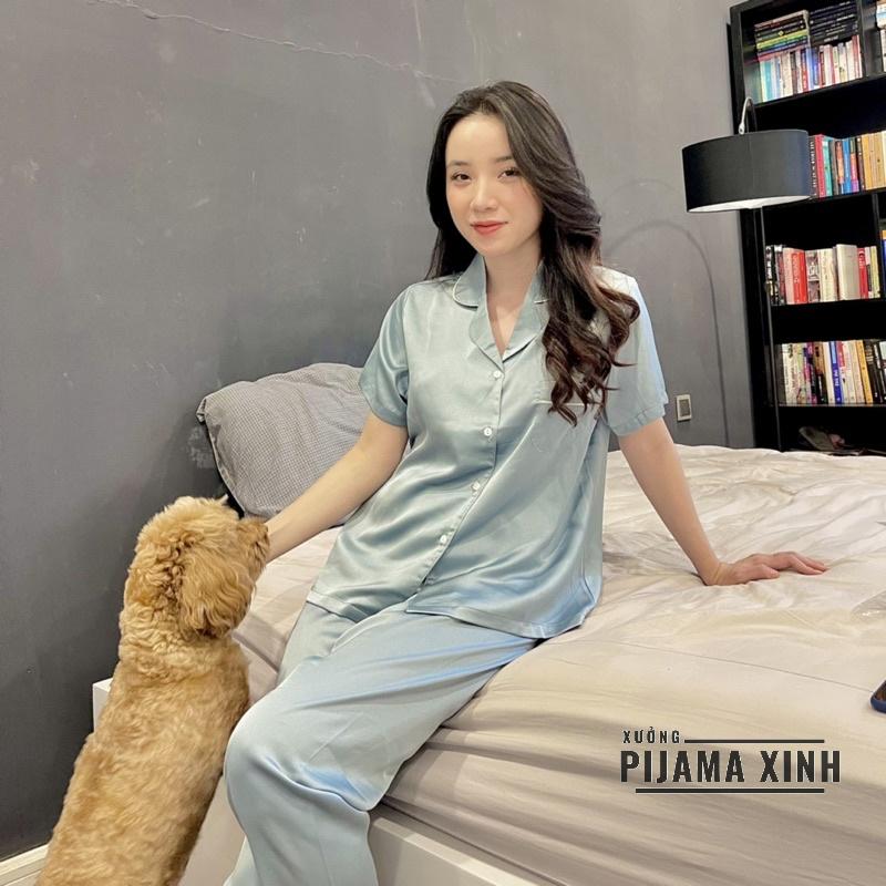 Đồ Ngủ - Đồ Bộ Pijama Lụa Chất Liệu Latin Màu Xanh Siêu Hot Cực Sang Chảnh
