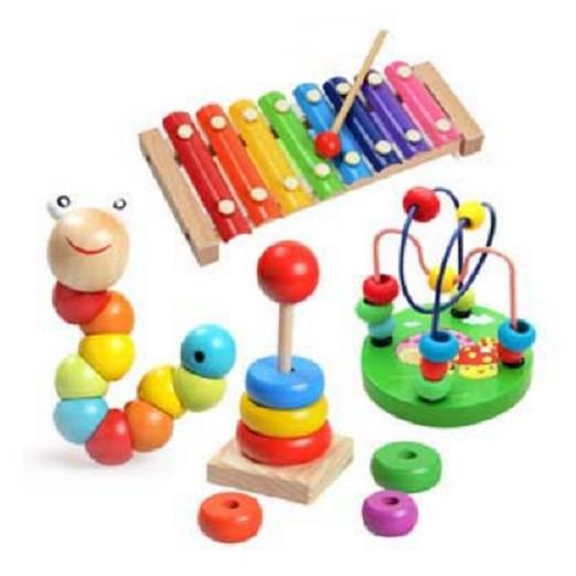 Combo sét 4 món đồ chơi - luồn hạt - con sâu gỗ - đàn gỗ 8 thanh - cầu vồng - giúp bé phát triển thông minh