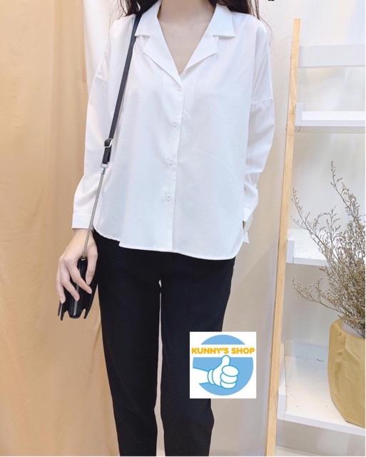Sơ mi cổ vest trắng trơn