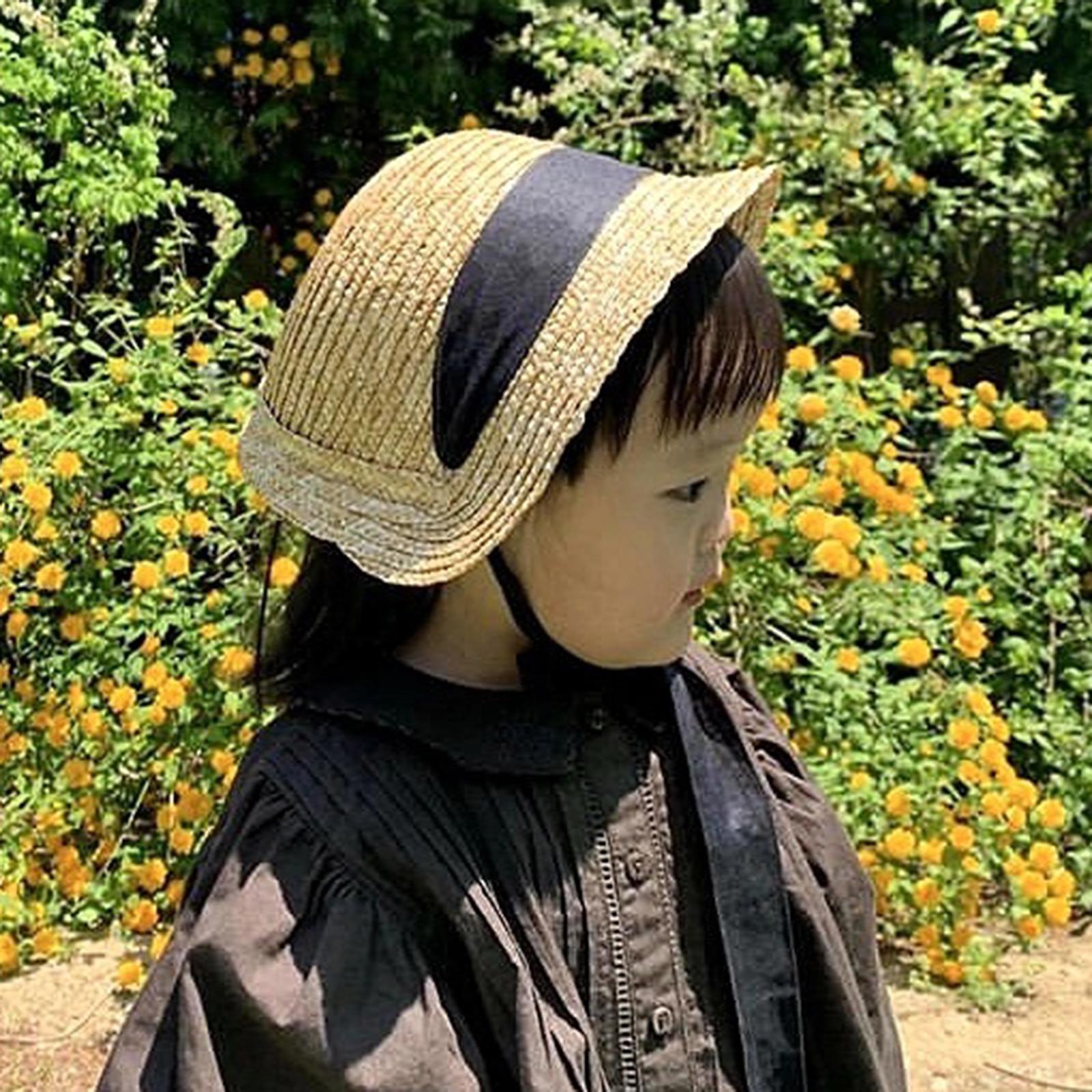 Kids Girls Straw Hat Beach Sun Protection Cap for Children Outdoor Activity