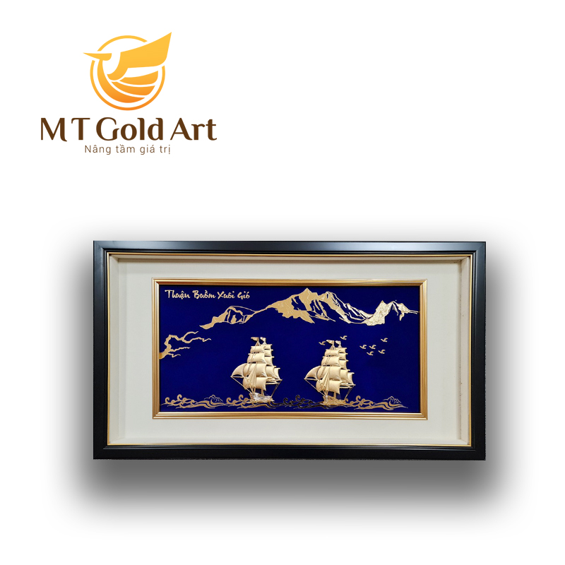 Tranh đôi thuyền buồm dát vàng 24k (50x90cm) MT Gold Art- Hàng chính hãng, trang trí nhà cửa, phòng làm việc, quà tặng sếp, đối tác, khách hàng, tân gia, khai trương