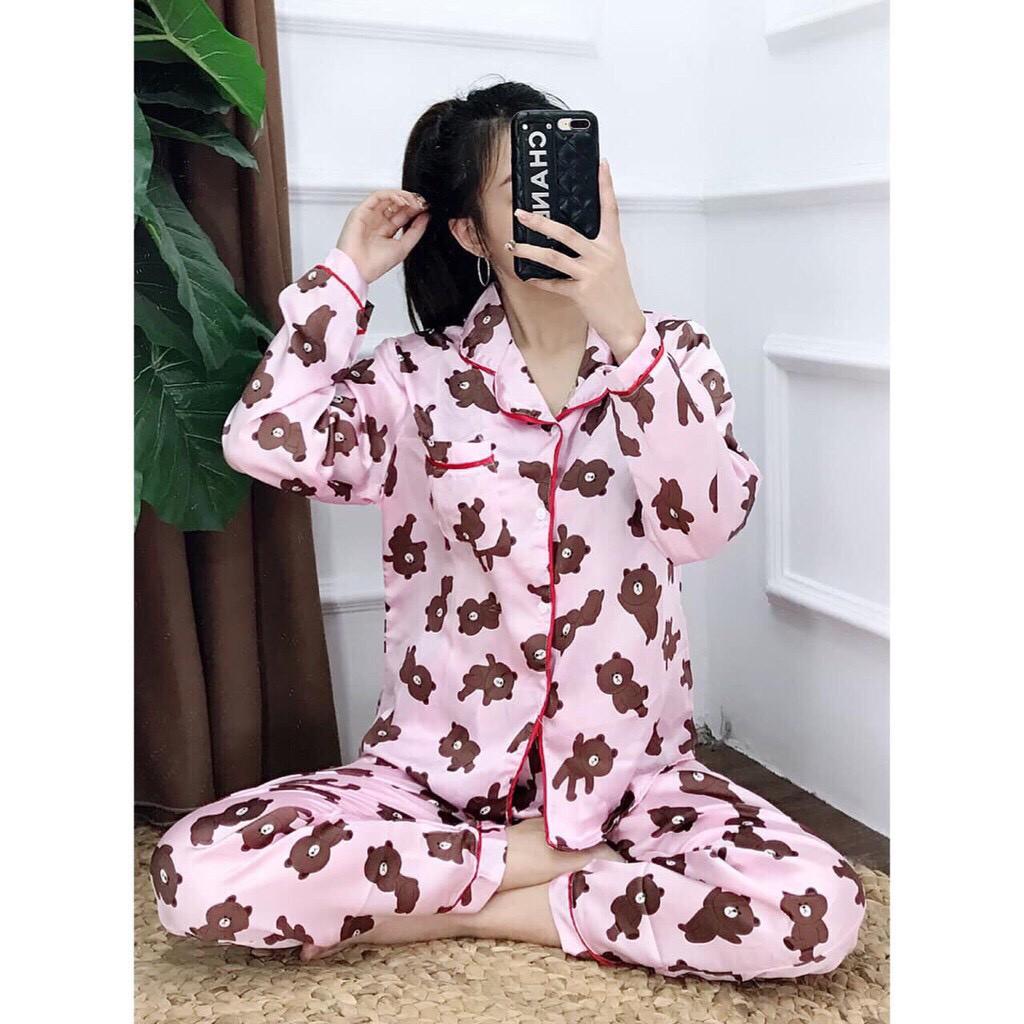 Bộ Pijama lụa dài tay Thu đông xinh xắn