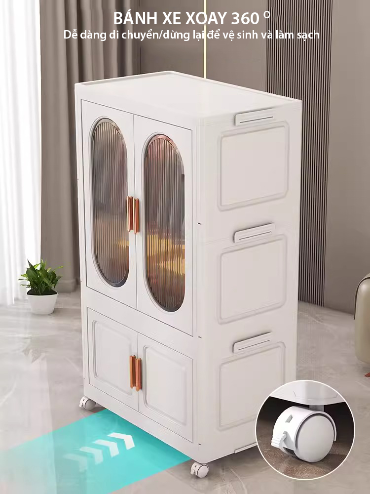 Tủ Quần Áo Gấp Gọn Có Ngăn Treo Trẻ Em Nubie Ngang 65/70cm, Đựng Đồ Đa Năng Thông Minh, Tháo Lắp Dễ Dàng, Nhựa PP