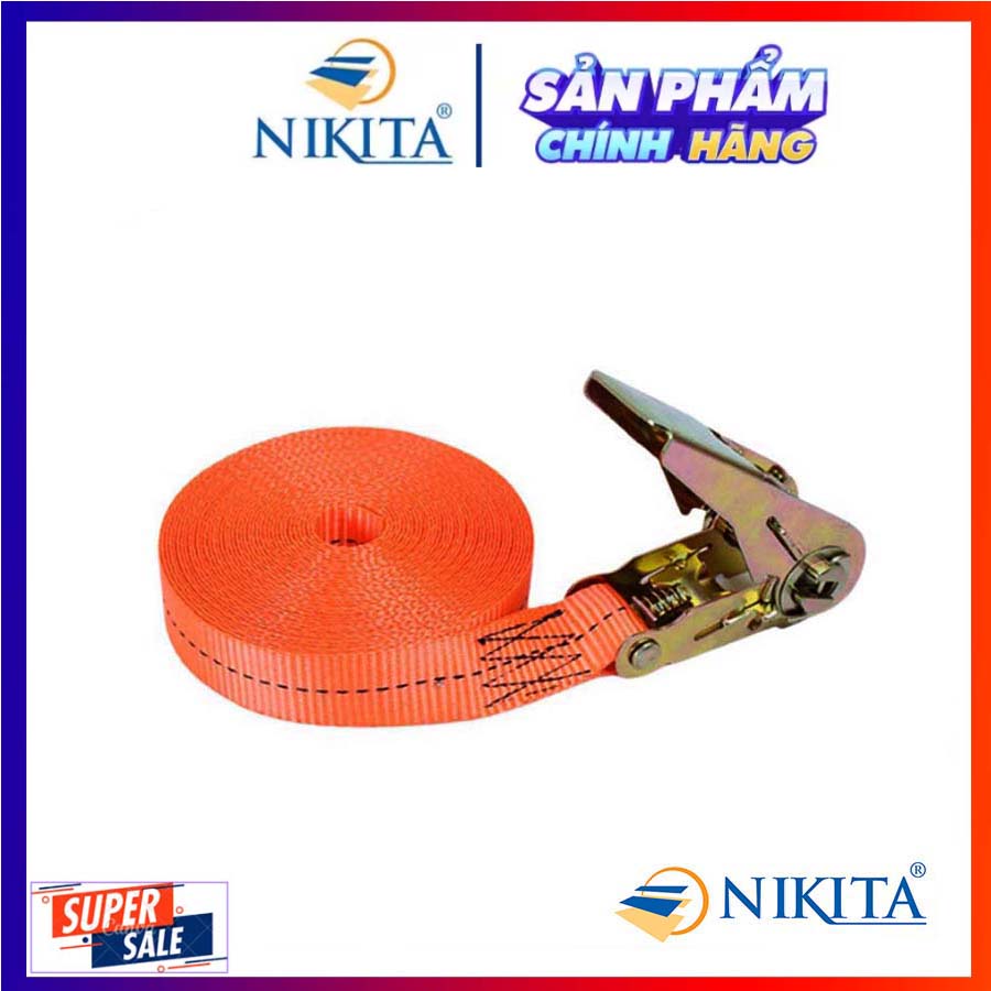 Dây chằng hàng, buộc hàng tăng đơ không móc, màu cam bản 2.5cm chiều dài 2-5-8-10-15m - NIKITA