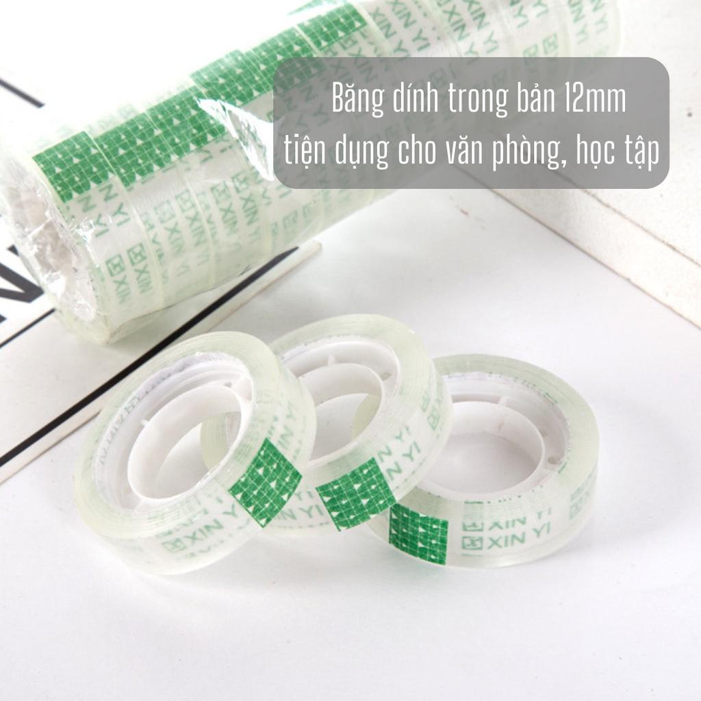 Băng dính trong băng keo bản nhỏ 12mm trong suốt dán dính tiện dụng dùng trong văn phòng, học tập, trang trí ST555