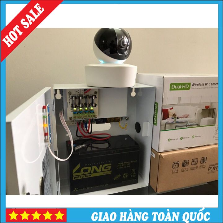 Bộ chuyển nguồn và cấp nguồn dự phòng tự động cho hệ thống camera giám sát 4 camera và đầu ghi UPS-Hàng chính hãng