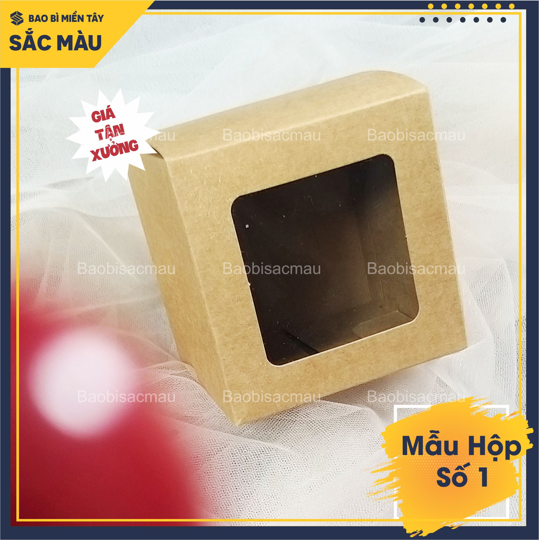 Combo 5 hộp giấy kraft vuông cửa kiếng ( Hộp số 1) đựng quà tặng, bánh kẹo.... và các vật phẩm khác