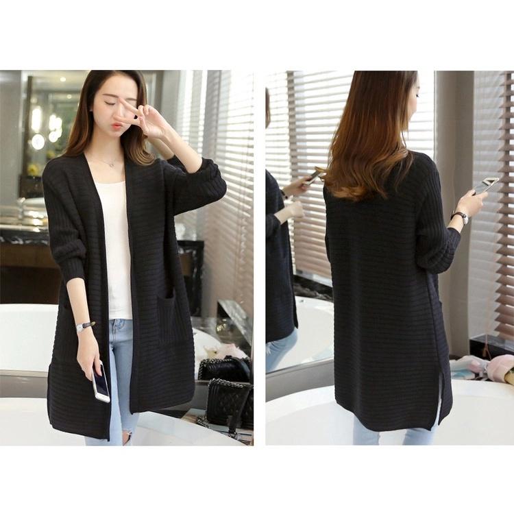 MS333 Áo khoác len cardigan dáng dài sọc ngang