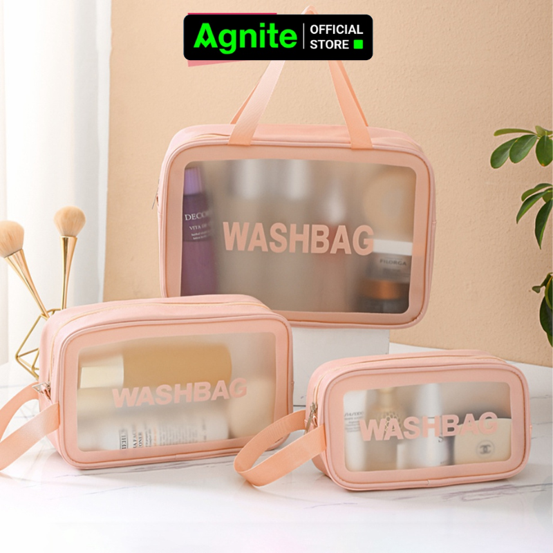 Túi đựng mỹ phẩm chống nước Agnite màu Hồng, túi WASHBAG tiện lợi đi du lịch, hoạt động ngoài trời - VS643-646