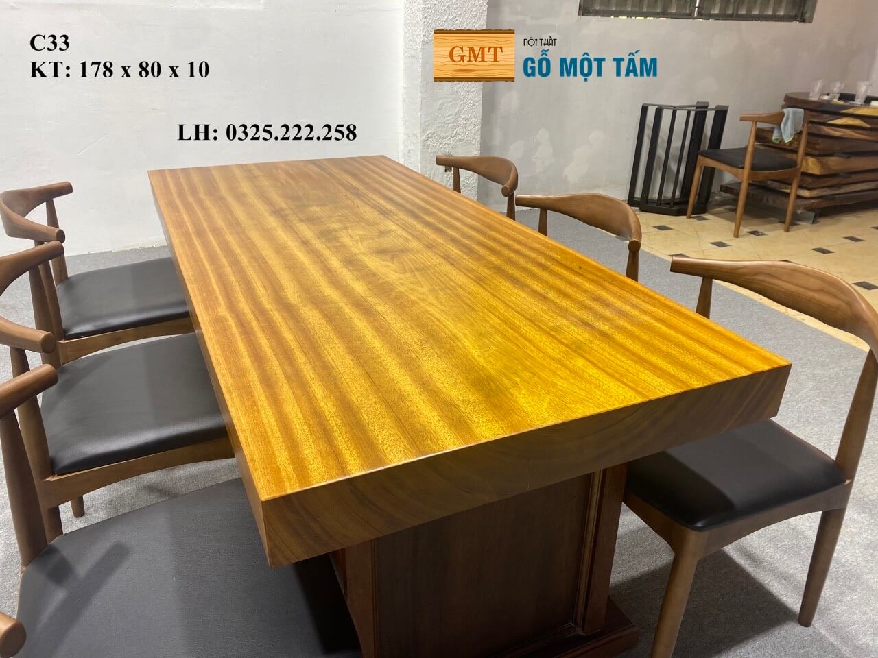 Bàn Làm Việc Gỗ Gõ Vàng, Bàn Cafe Gỗ Gõ Vàng, Bàn Gỗ Gõ Vàng Nguyên Tấm Dài 1,78m Rộng 80cm Dày 10cm