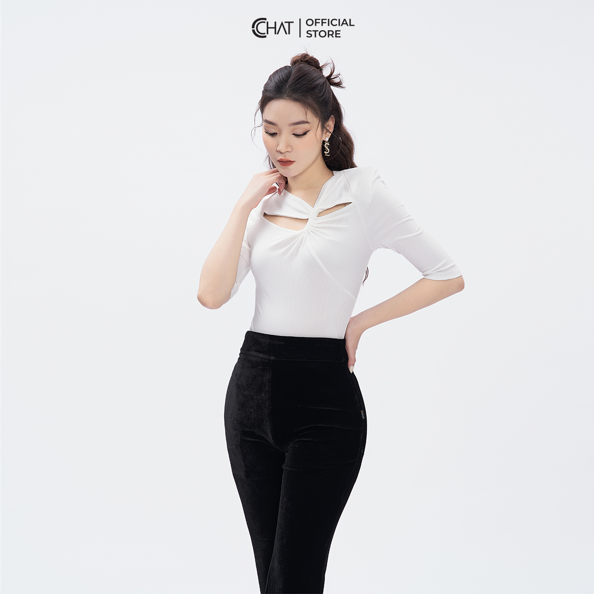 Quần Ống Rộng CCHAT Dáng Loe Xẻ Bên Chất Nhung Mềm Mịn 53QDN2006ET