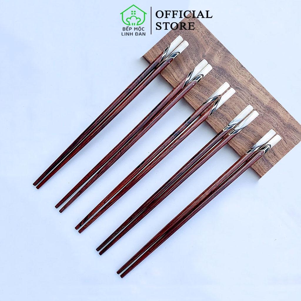 Đũa Gỗ Cẩm Lai Tự Nhiên Cẩn Thạch Trắng HAHANCO Bộ 05 ĐôI