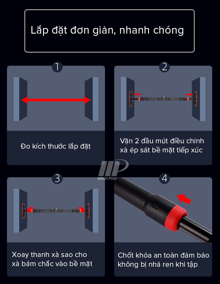 Xà đơn gắn cửa MP-2022 - Xà đơn treo tường mút dài + tích hợp livo cân chỉnh xà