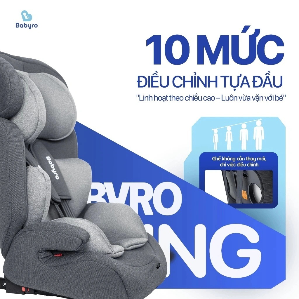 Ghế ngồi ô tô Babyro Wing, cho bé 3-12 tuổi, lắp đặt isofix, gấp gọn - hàng chính hãng